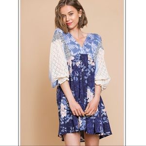 COPY - 💥HP💥 Mixed Print Lace Puff Sleeve Babydoll Dress